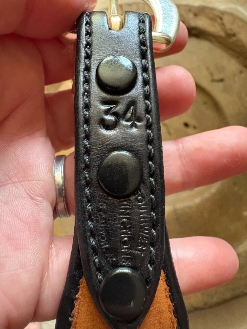 Southwest Distinctions handmade western black leather beaded cowboy belt size 34